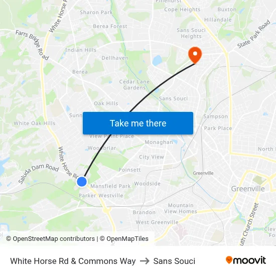 White Horse Rd & Commons Way to Sans Souci map