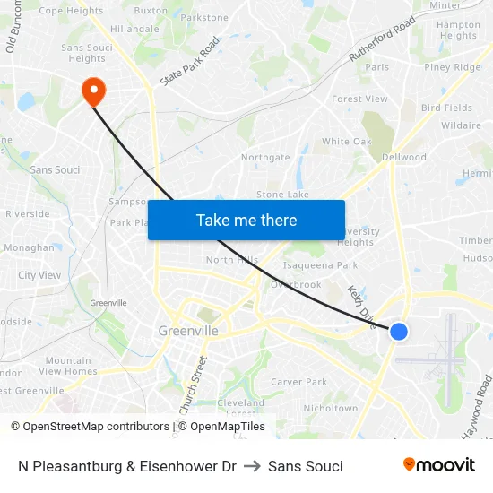 N Pleasantburg & Eisenhower Dr to Sans Souci map