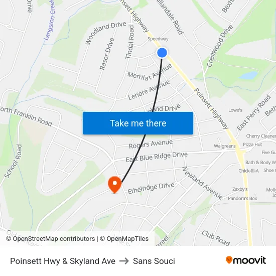 Poinsett Hwy & Skyland Ave to Sans Souci map