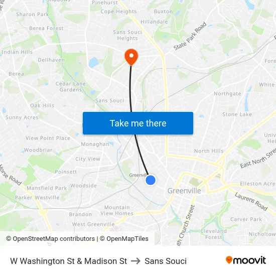 W Washington St & Madison St to Sans Souci map