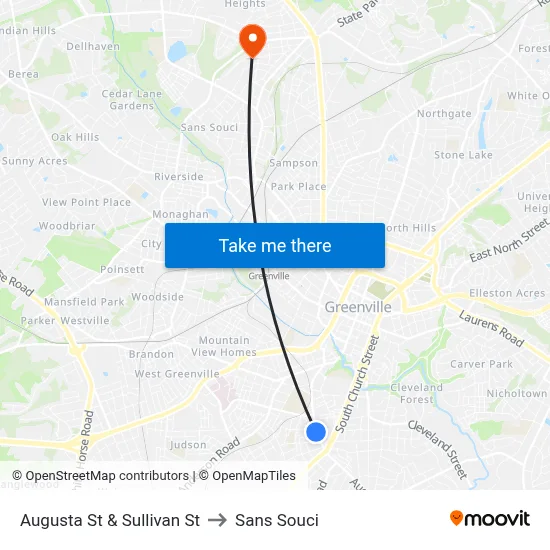 Augusta St & Sullivan St to Sans Souci map