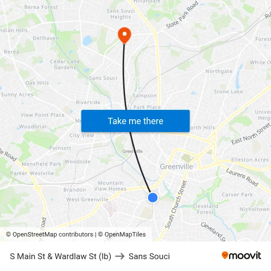 S Main St & Wardlaw St (Ib) to Sans Souci map