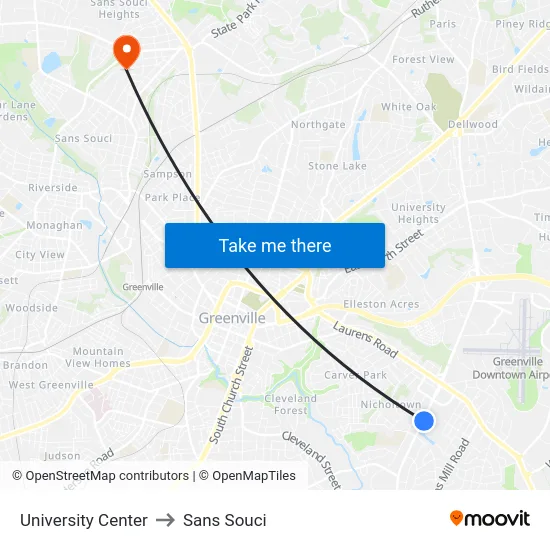 University Center to Sans Souci map