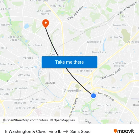 E Washington & Cleveirvine Ib to Sans Souci map
