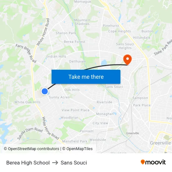 Berea High School to Sans Souci map