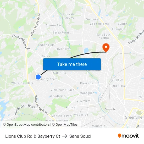 Lions Club Rd & Bayberry Ct to Sans Souci map