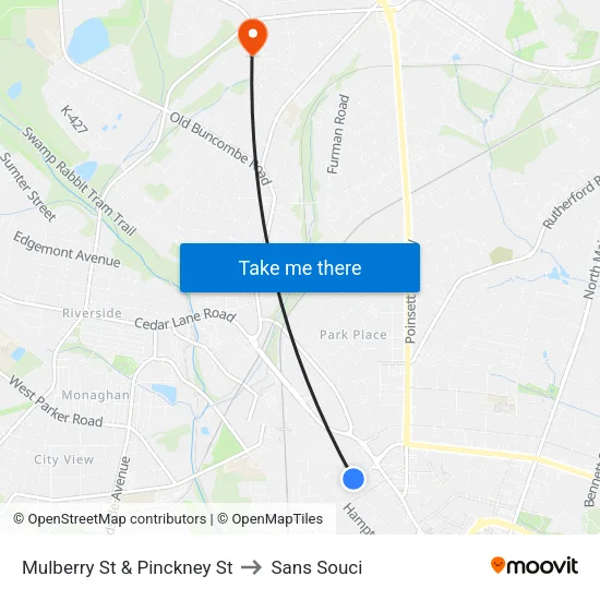 Mulberry St & Pinckney St to Sans Souci map