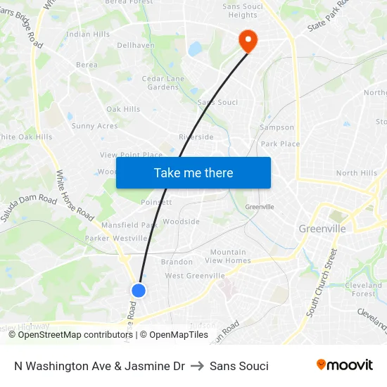 N Washington Ave & Jasmine Dr to Sans Souci map