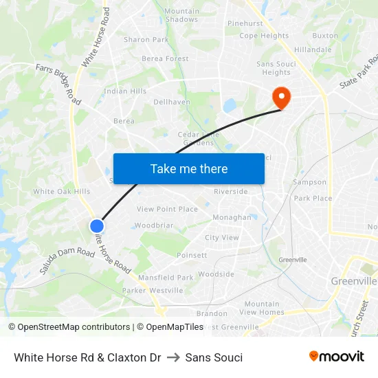 White Horse Rd & Claxton Dr to Sans Souci map