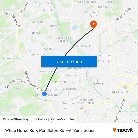 White Horse Rd & Pendleton Rd to Sans Souci map