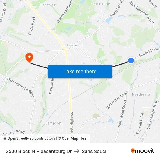 2500 Block N Pleasantburg Dr to Sans Souci map