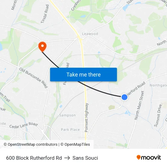 600 Block Rutherford Rd to Sans Souci map