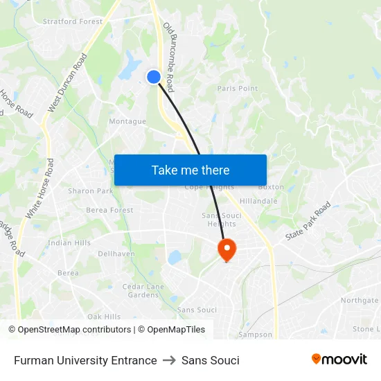 Furman University Entrance to Sans Souci map