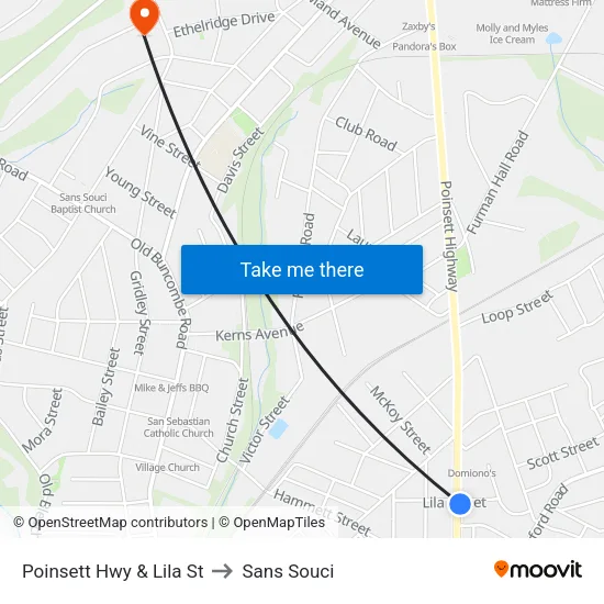 Poinsett Hwy & Lila St to Sans Souci map