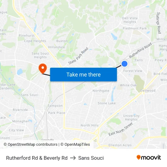 Rutherford Rd & Beverly Rd to Sans Souci map