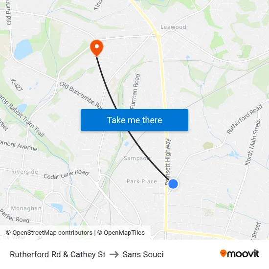 Rutherford Rd & Cathey St to Sans Souci map
