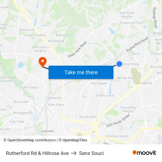 Rutherford Rd & Hillrose Ave to Sans Souci map