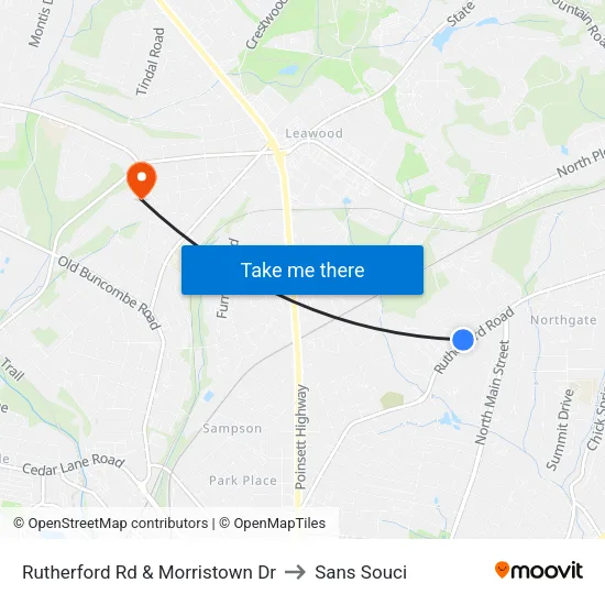 Rutherford Rd & Morristown Dr to Sans Souci map