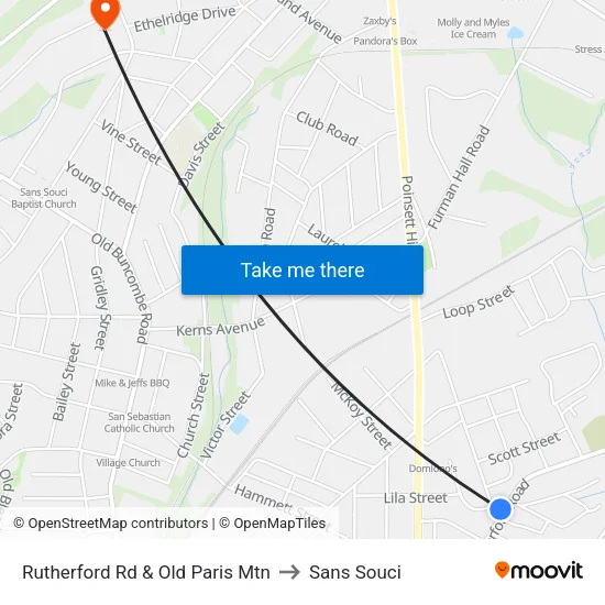 Rutherford Rd & Old Paris Mtn to Sans Souci map