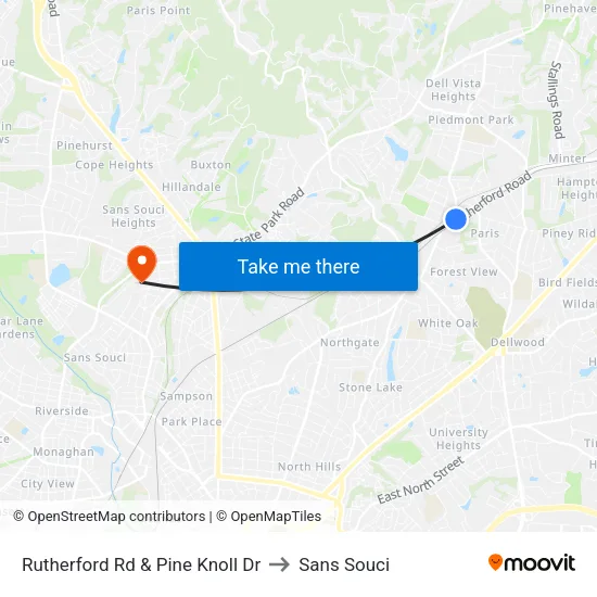 Rutherford Rd & Pine Knoll Dr to Sans Souci map