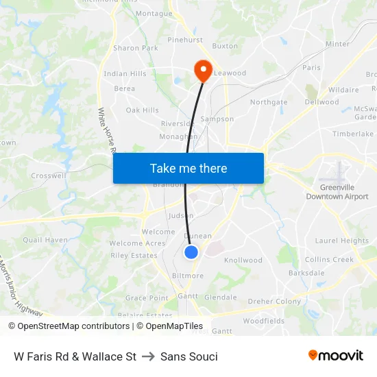 W Faris Rd & Wallace St to Sans Souci map