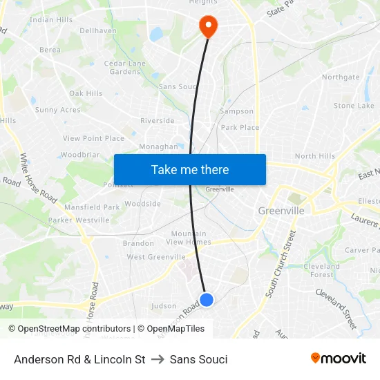 Anderson Rd & Lincoln St to Sans Souci map