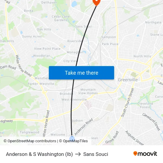 Anderson & S Washington (Ib) to Sans Souci map