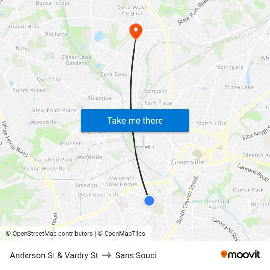 Anderson St & Vardry St to Sans Souci map