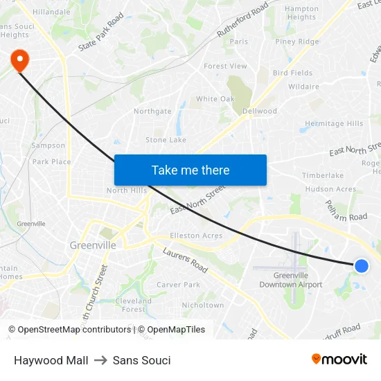 Haywood Mall to Sans Souci map