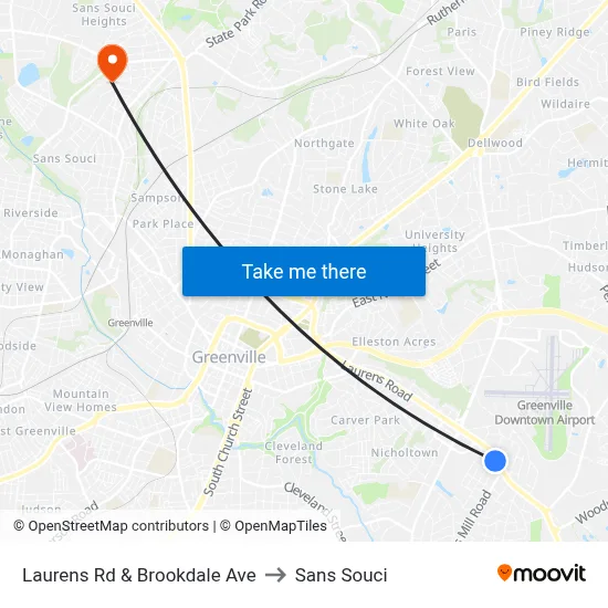 Laurens Rd & Brookdale Ave to Sans Souci map