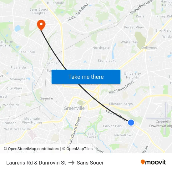 Laurens Rd & Dunrovin St to Sans Souci map