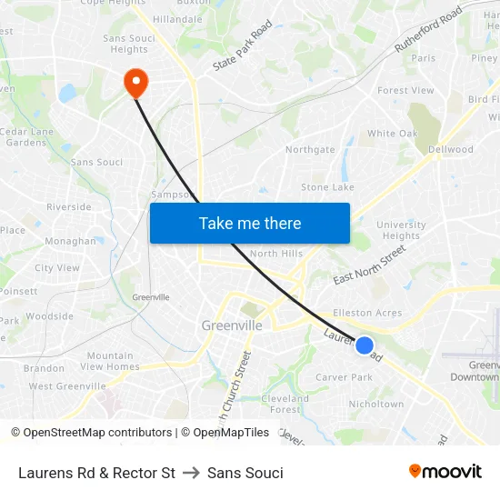 Laurens Rd & Rector St to Sans Souci map