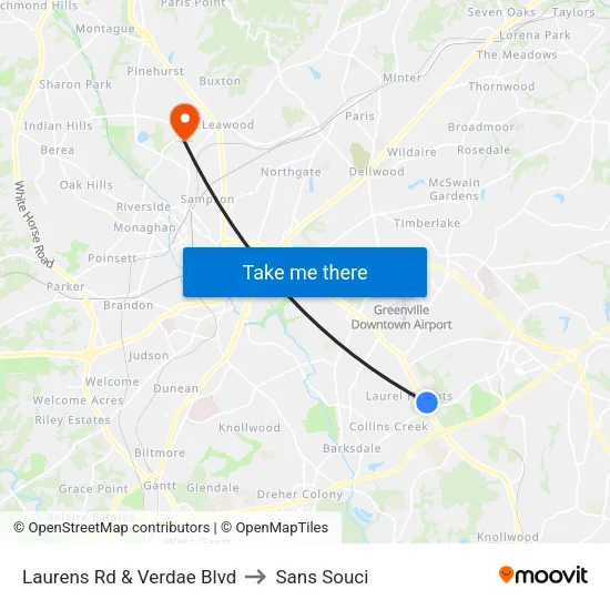 Laurens Rd & Verdae Blvd to Sans Souci map
