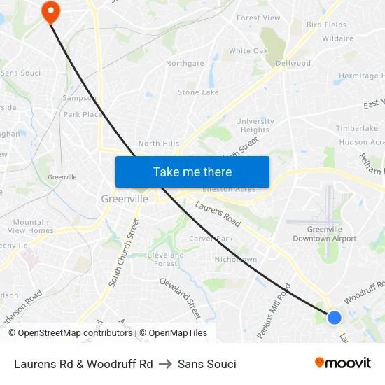 Laurens Rd & Woodruff Rd to Sans Souci map