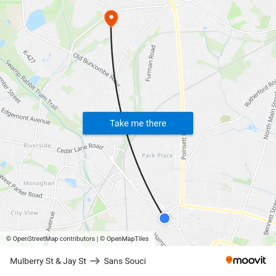 Mulberry St & Jay St to Sans Souci map
