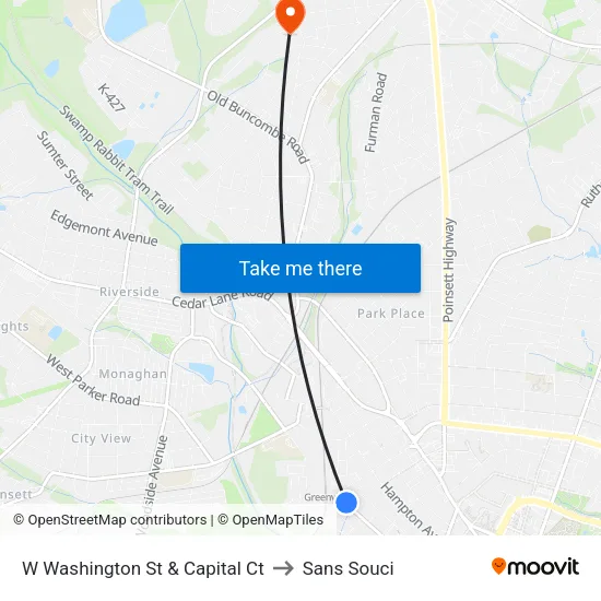 W Washington St & Capital Ct to Sans Souci map