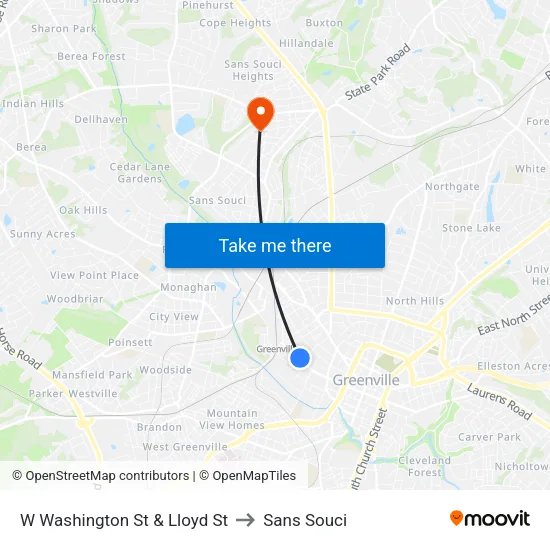 W Washington St & Lloyd St to Sans Souci map