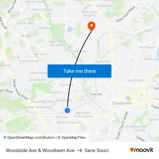 Woodside Ave & Woodlawn Ave to Sans Souci map