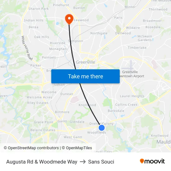 Augusta Rd & Woodmede Way to Sans Souci map