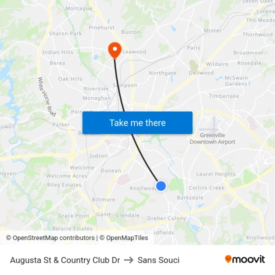 Augusta St & Country Club Dr to Sans Souci map