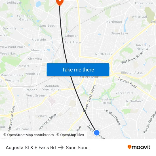 Augusta St & E Faris Rd to Sans Souci map
