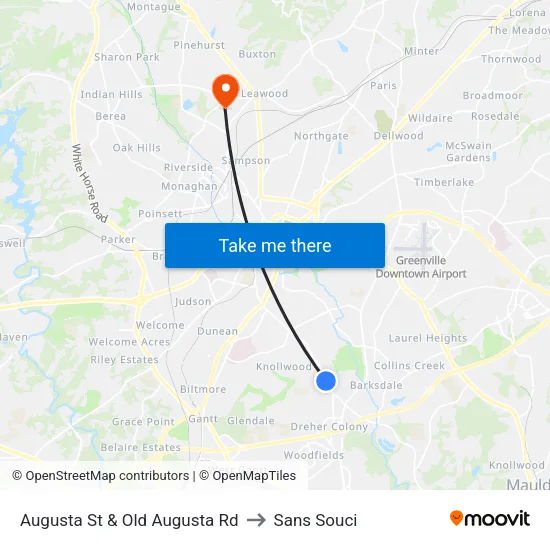 Augusta St & Old Augusta Rd to Sans Souci map