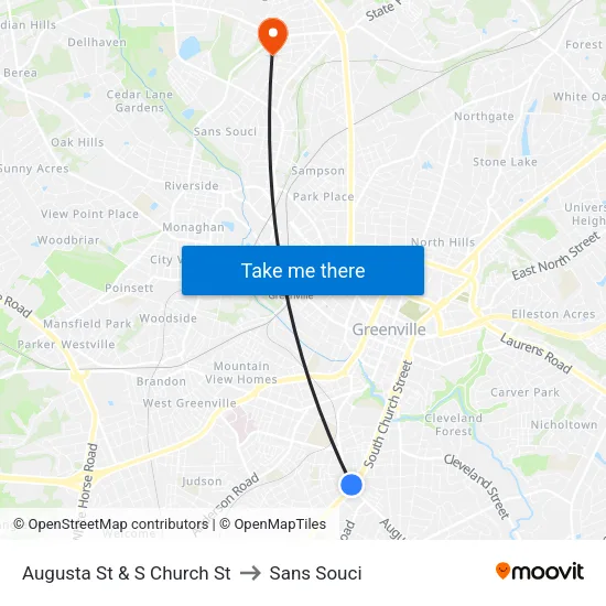 Augusta St & S Church St to Sans Souci map