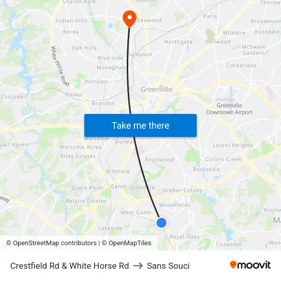 Crestfield Rd & White Horse Rd to Sans Souci map