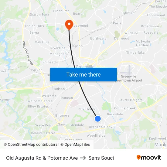 Old Augusta Rd & Potomac Ave to Sans Souci map