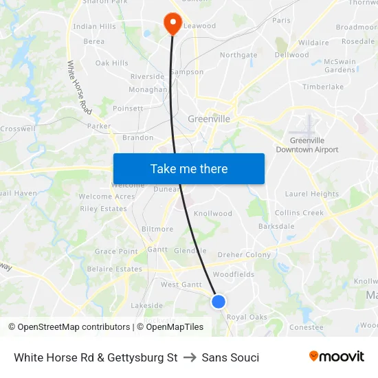 White Horse Rd & Gettysburg St to Sans Souci map