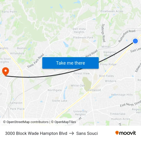 3000 Block Wade Hampton Blvd to Sans Souci map