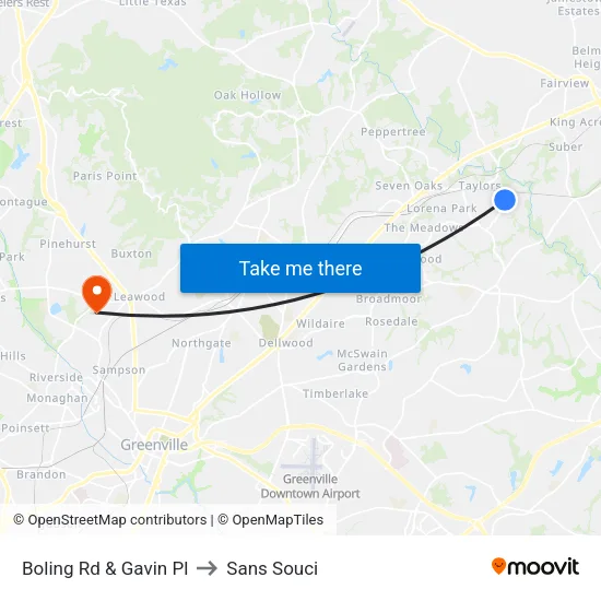 Boling Rd & Gavin Pl to Sans Souci map