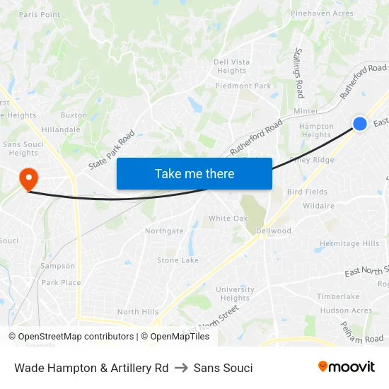 Wade Hampton & Artillery Rd to Sans Souci map