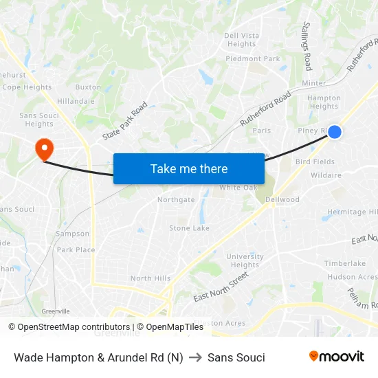Wade Hampton & Arundel Rd (N) to Sans Souci map